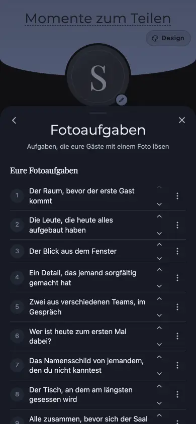 Die Verwaltung von „Sommerfest Meier & Partner“ mit der Aufgabenliste des Gastgebers, nummeriert und bearbeitbar
